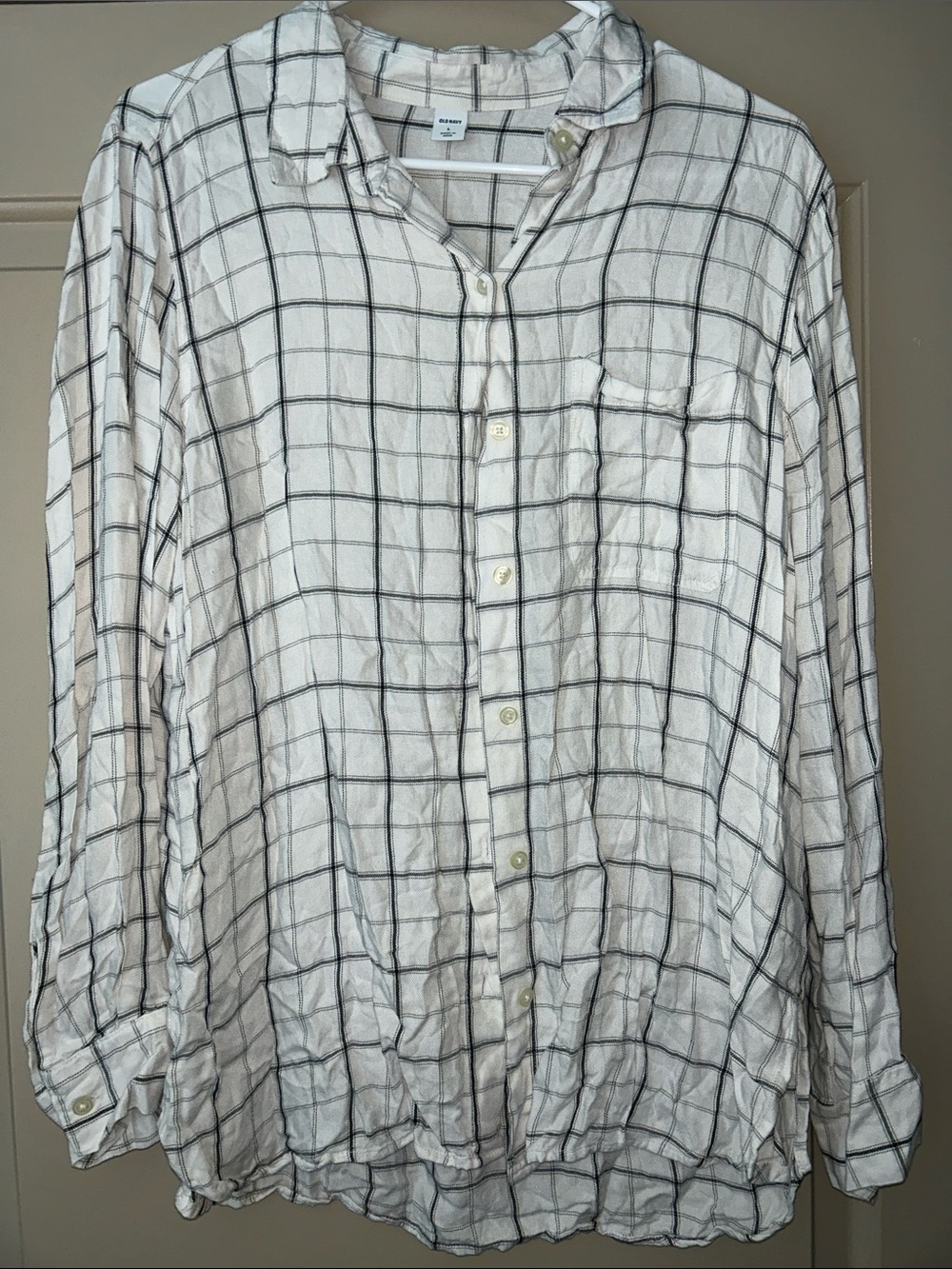 Old Navy White Button-Down Plaid Shirt